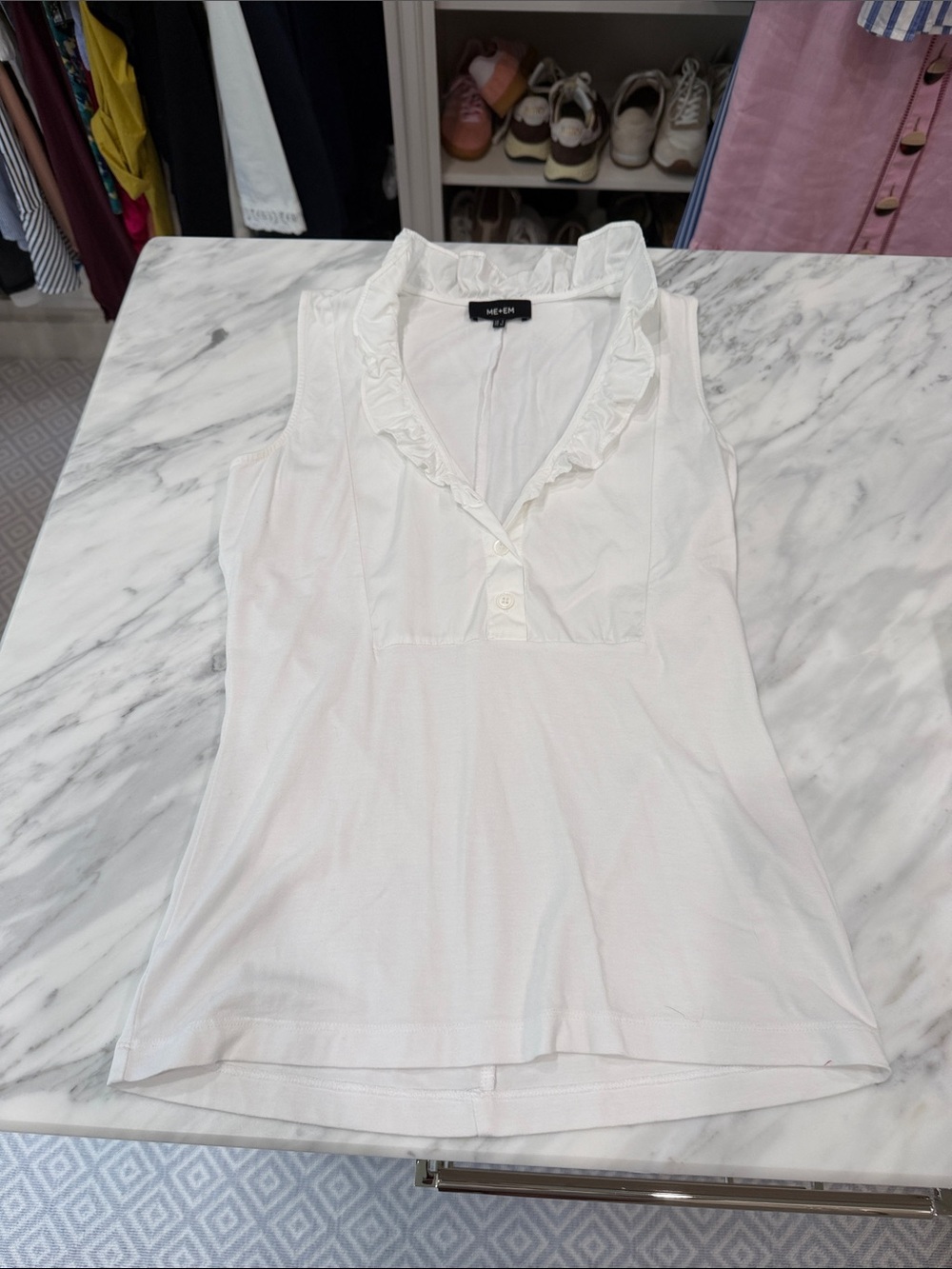 ME+EM White Ruffled V-Neck Sleeveless Tank
